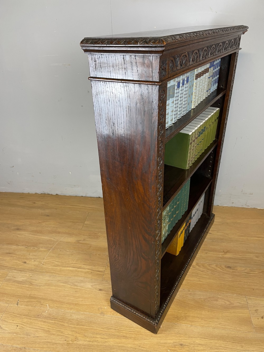 C19TH solid oak freestanding open bookcase  View VII
