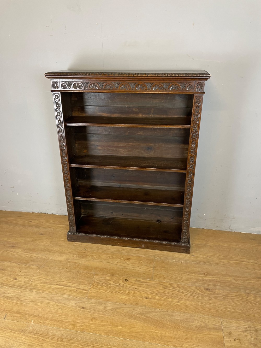 C19TH solid oak freestanding open bookcase  View X