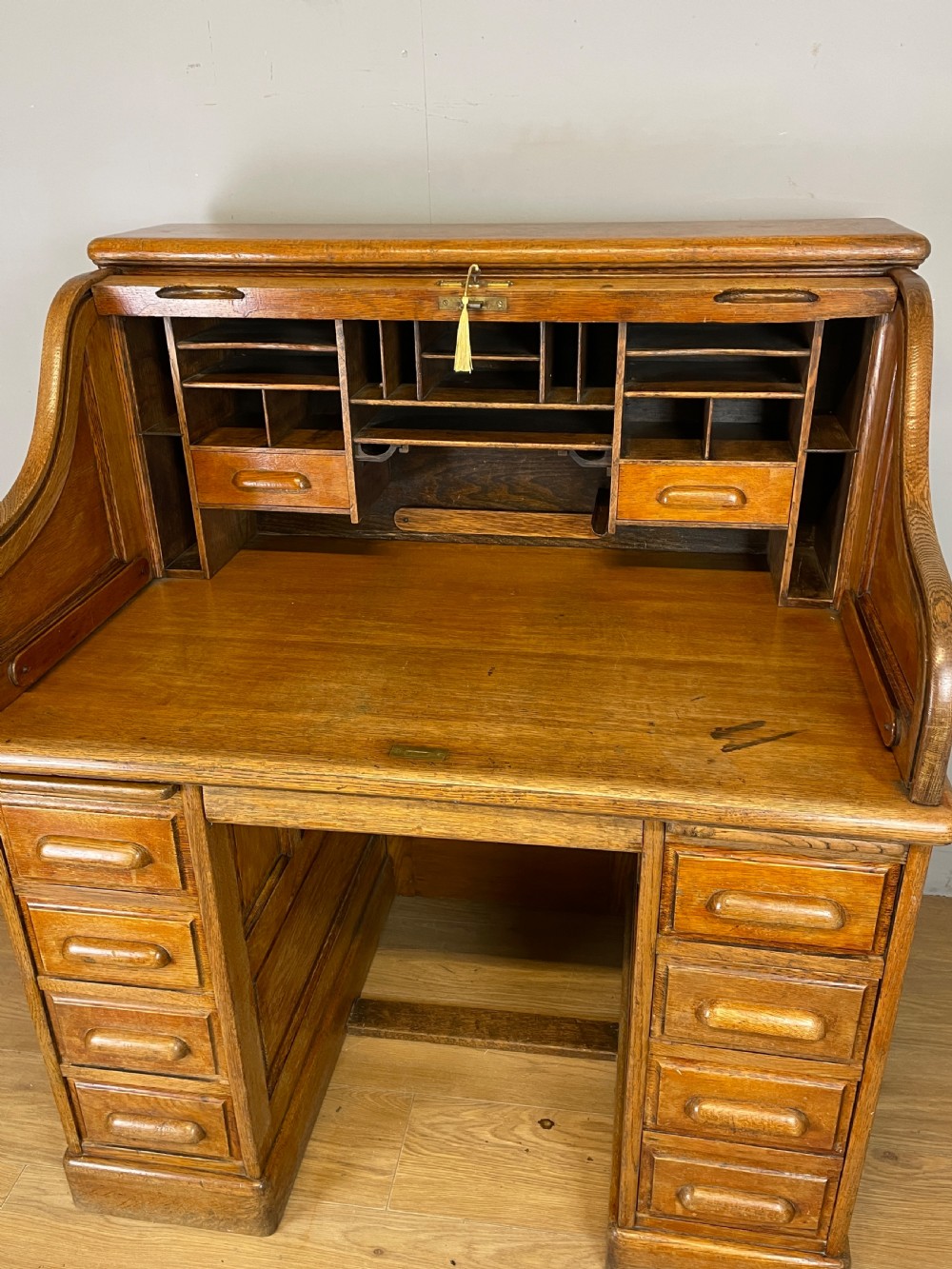 Oak roll top desk by the Derby desk Co USA View V