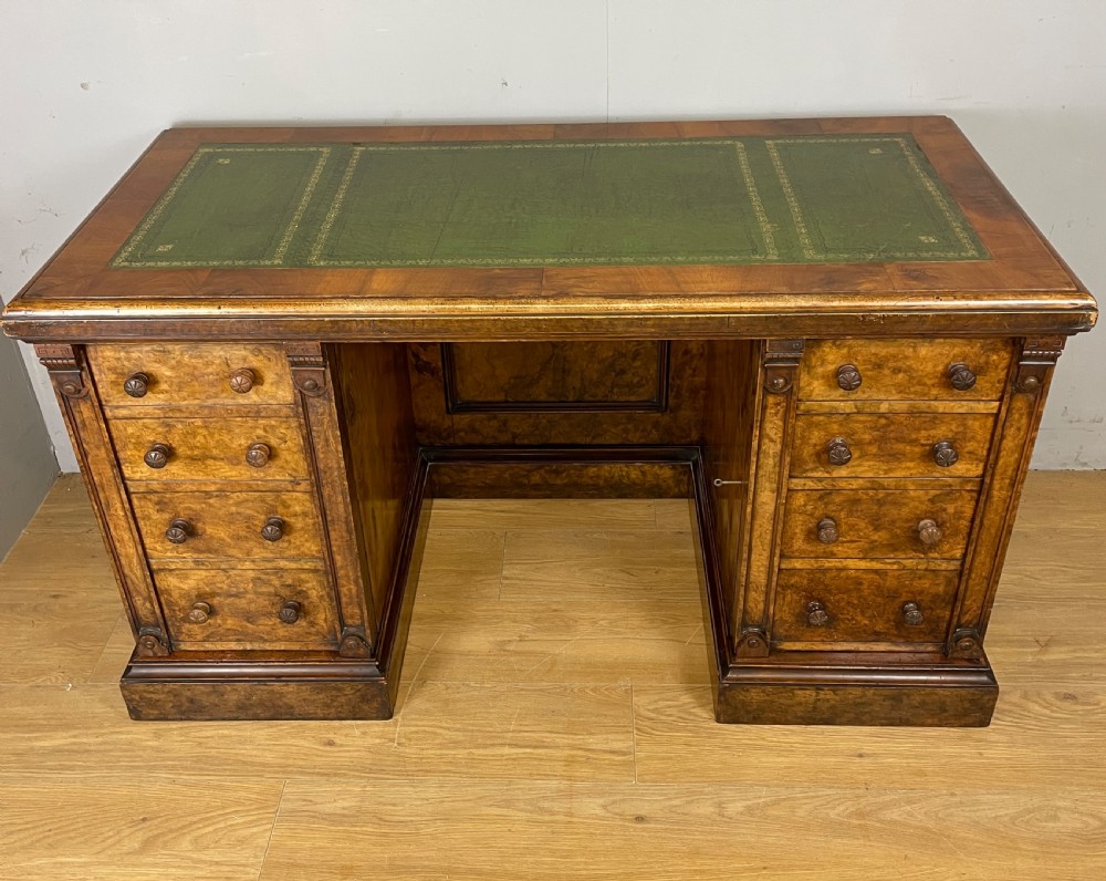 C19TH burr walnut twin pedestal desk 