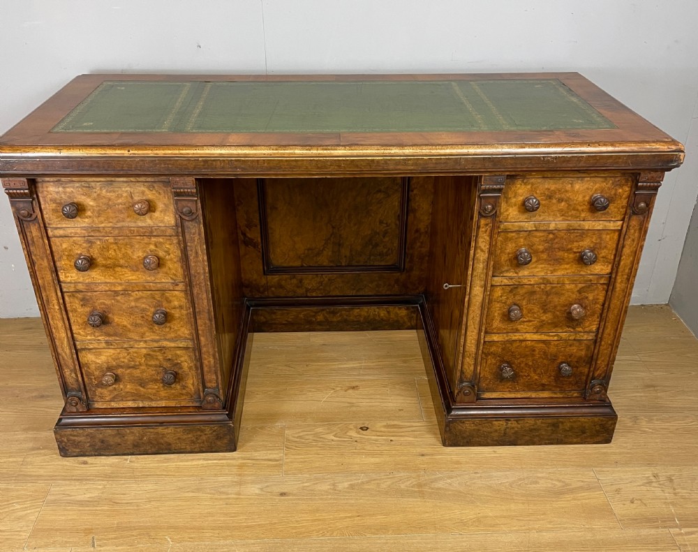 C19TH burr walnut twin pedestal desk  View II