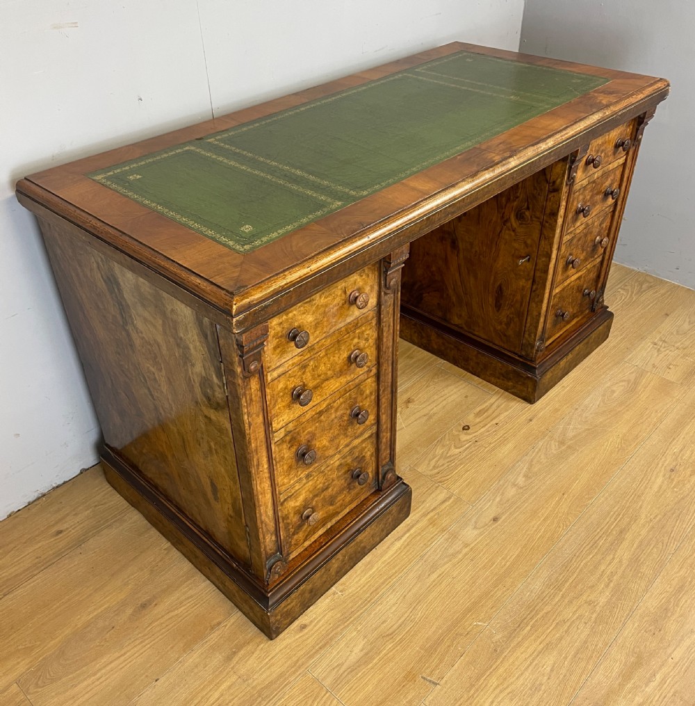 C19TH burr walnut twin pedestal desk  View III