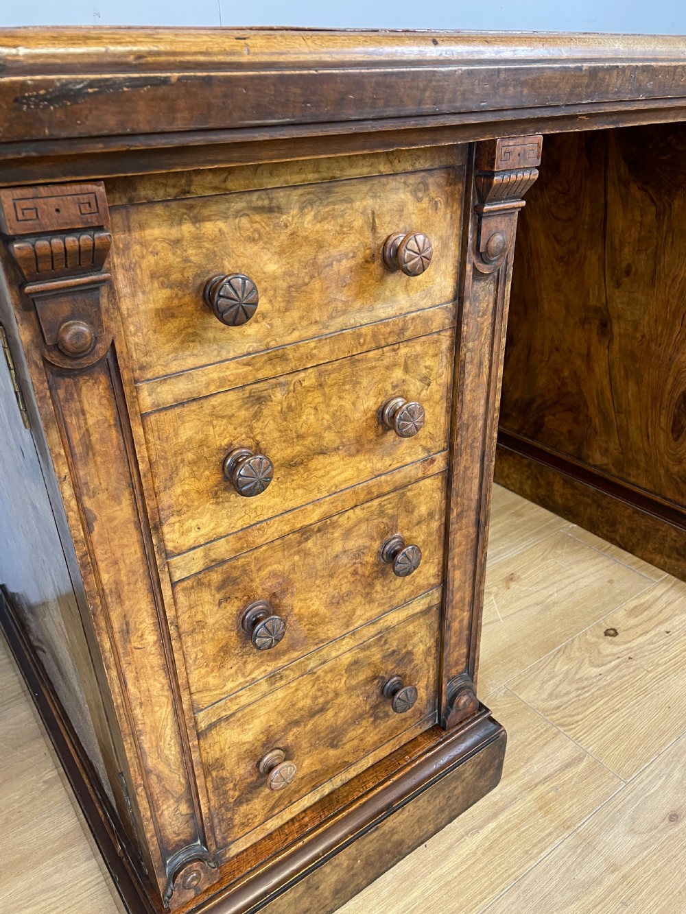 C19TH burr walnut twin pedestal desk  View IV