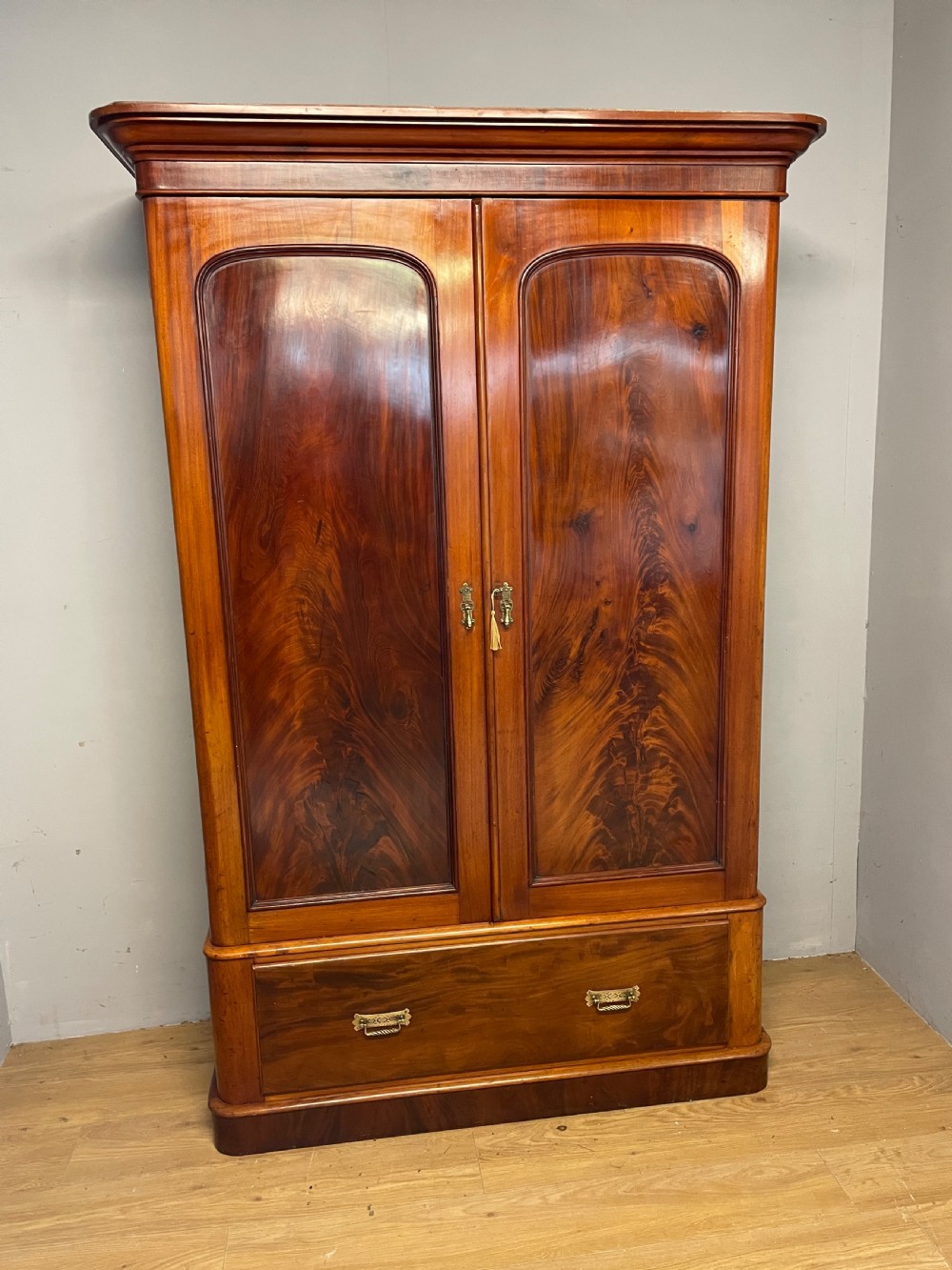 C19TH country house flame mahogany two door double wardrobe 
