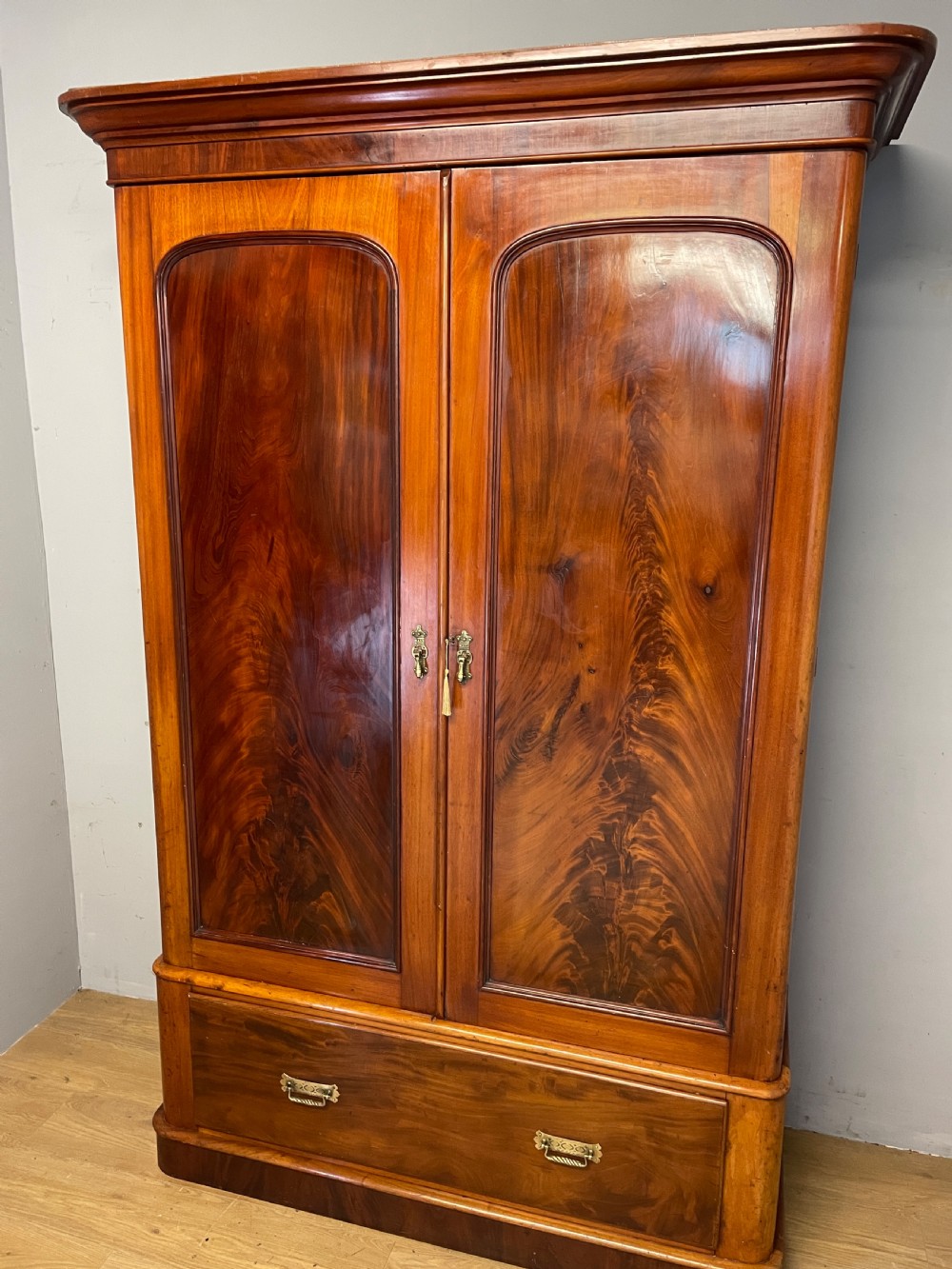 C19TH country house flame mahogany two door double wardrobe  View II