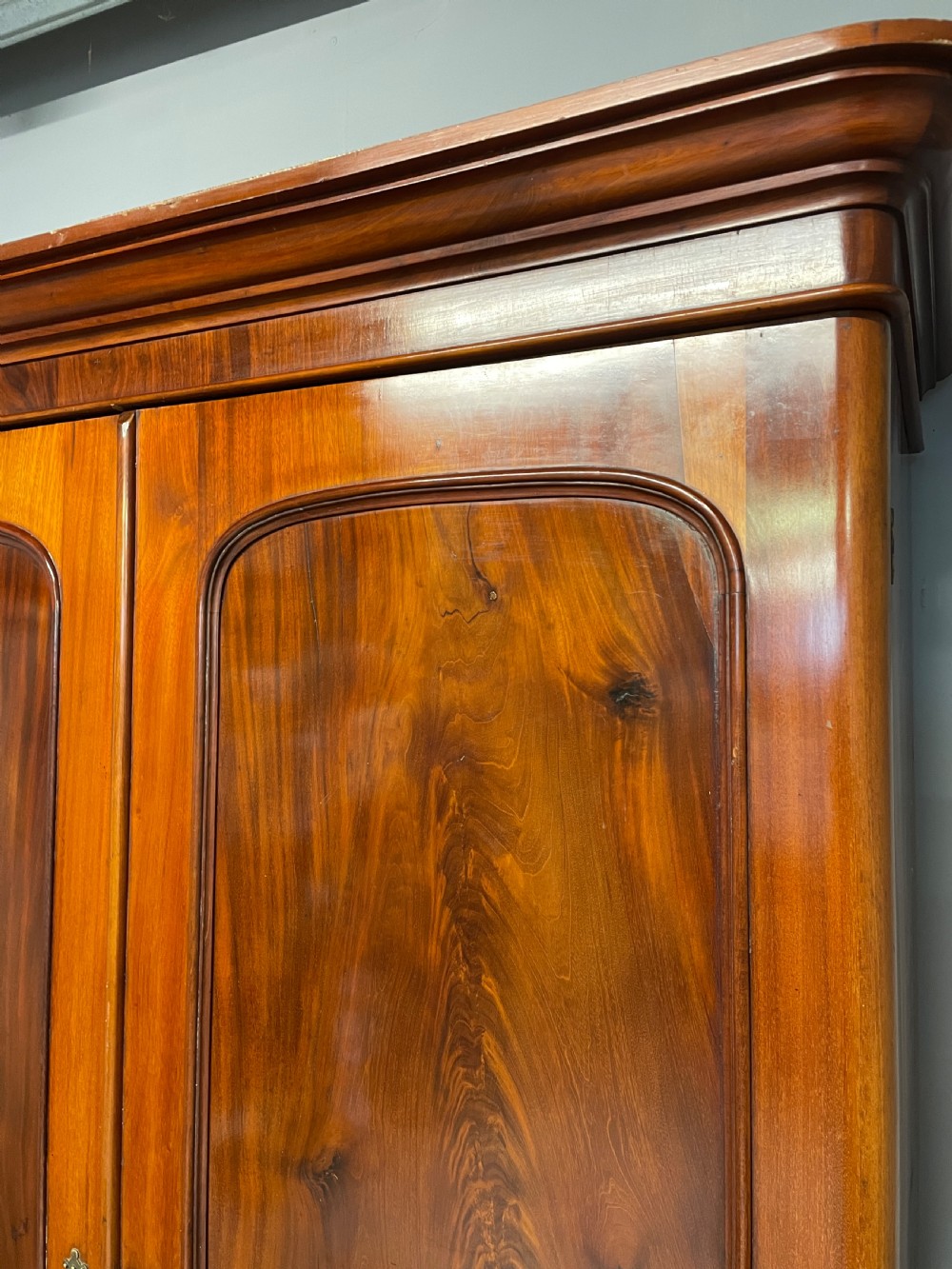C19TH country house flame mahogany two door double wardrobe  View III