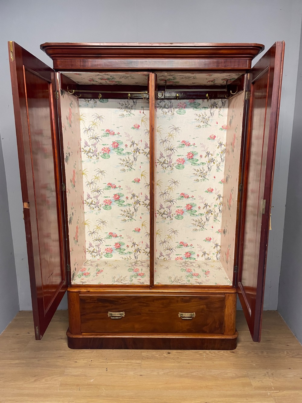 C19TH country house flame mahogany two door double wardrobe  View VI