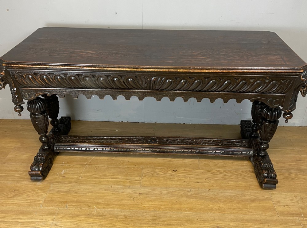 C19TH Jacobean style carved oak centre table  View II