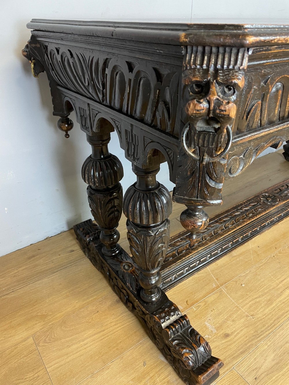 C19TH Jacobean style carved oak centre table  View III