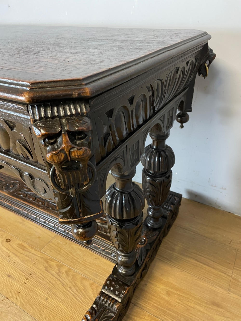 C19TH Jacobean style carved oak centre table  View IV