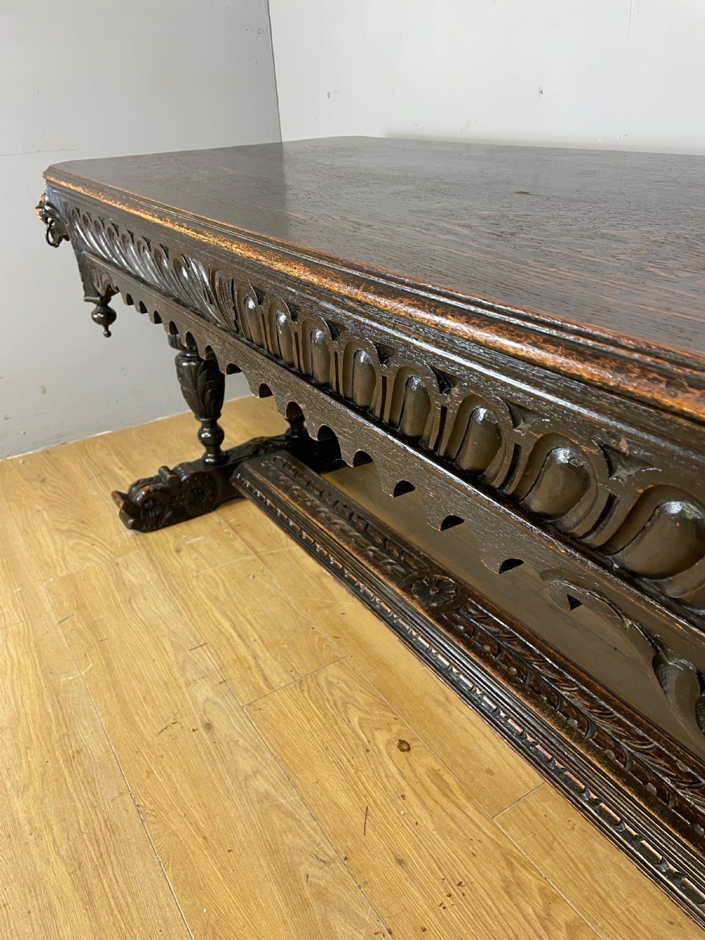 C19TH Jacobean style carved oak centre table  View V