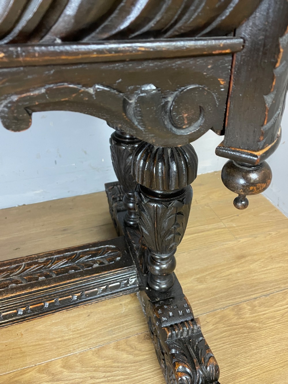 C19TH Jacobean style carved oak centre table  View IX