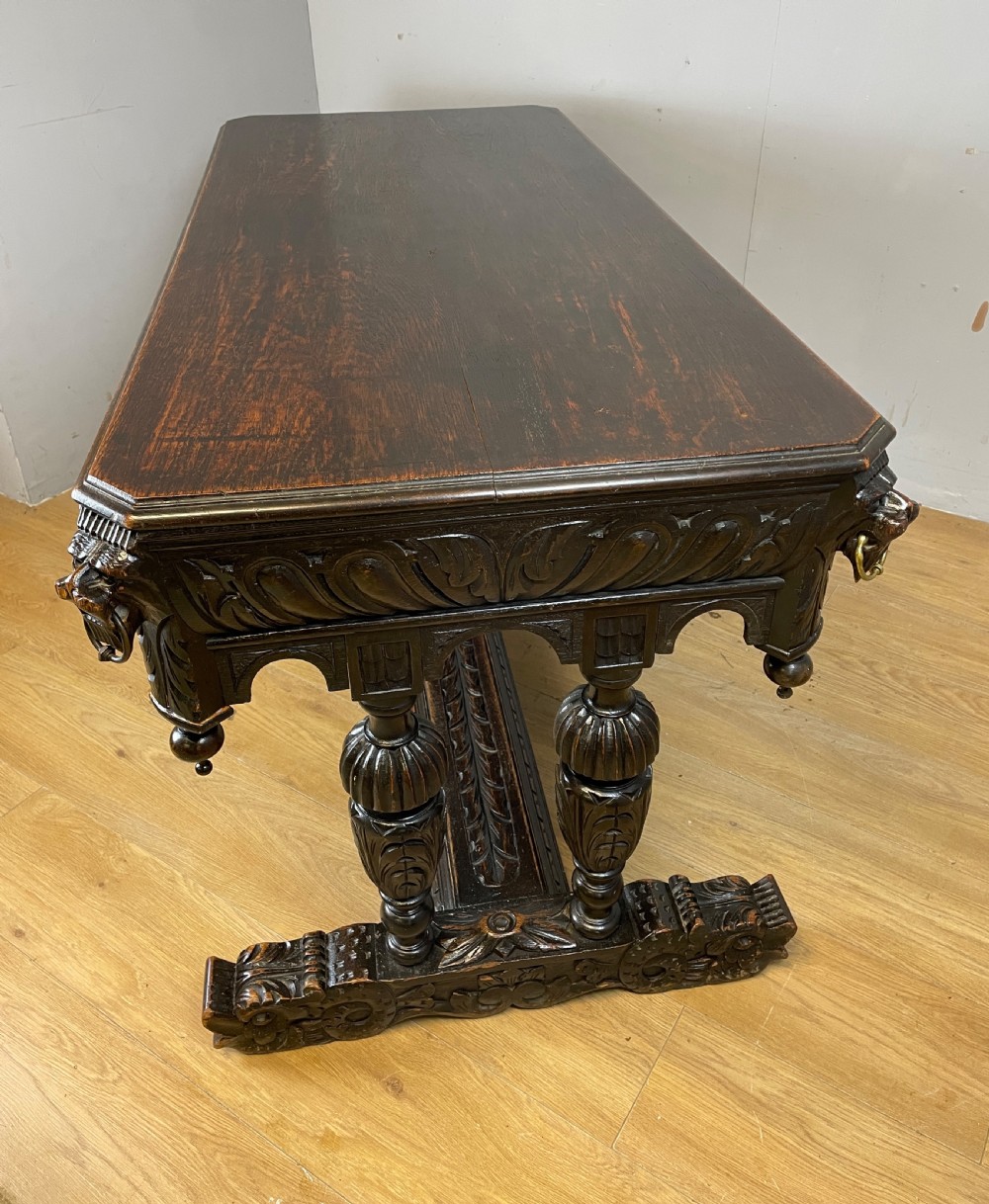 C19TH Jacobean style carved oak centre table  View X