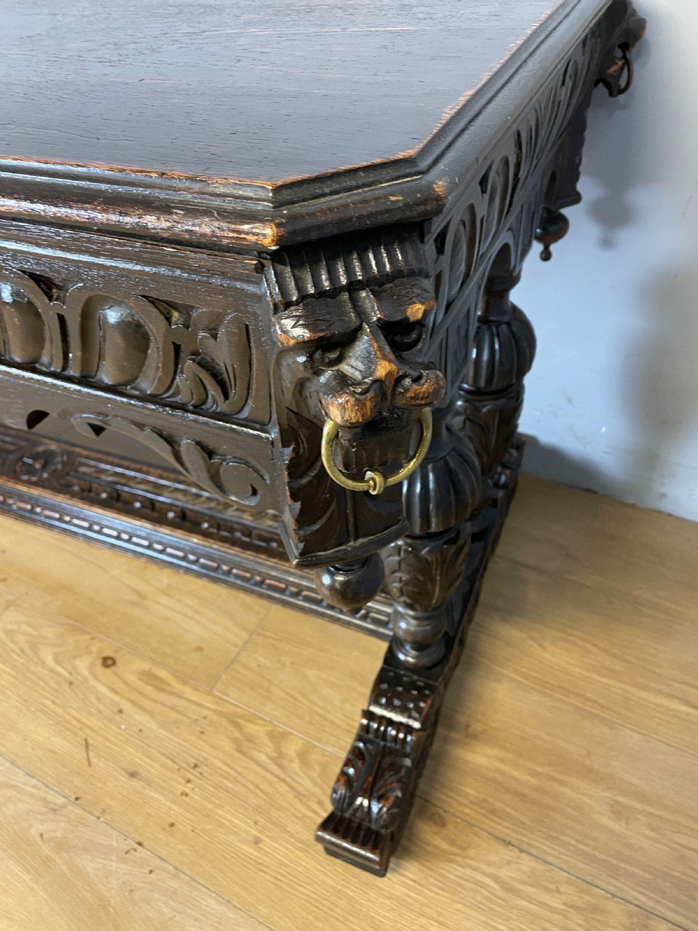 C19TH Jacobean style carved oak centre table  View XII