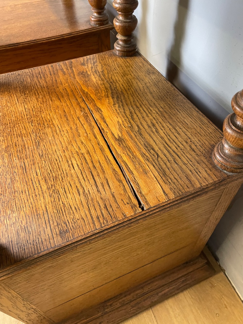 C19TH pair of French oak bedside cabinets with marble tops  View IX