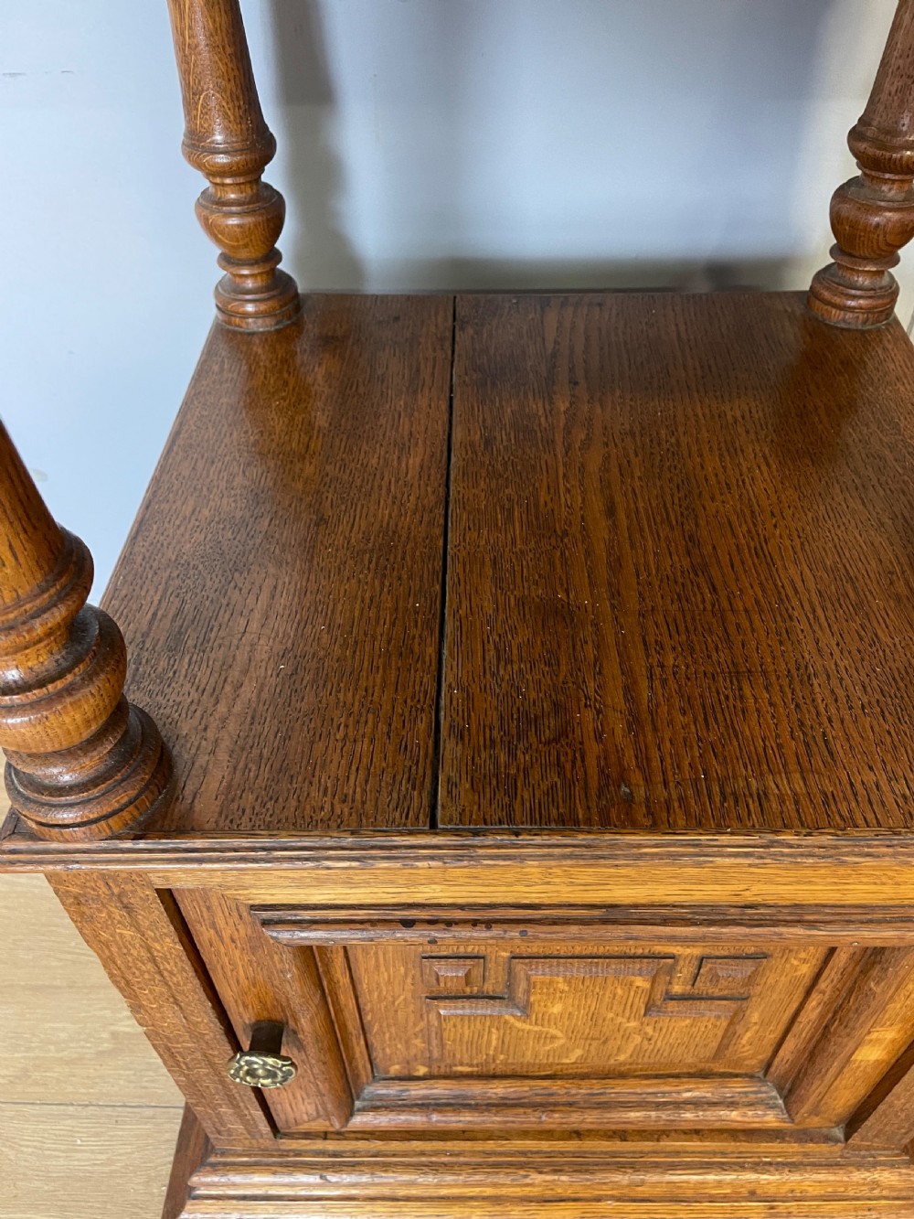C19TH pair of French oak bedside cabinets with marble tops  View XI