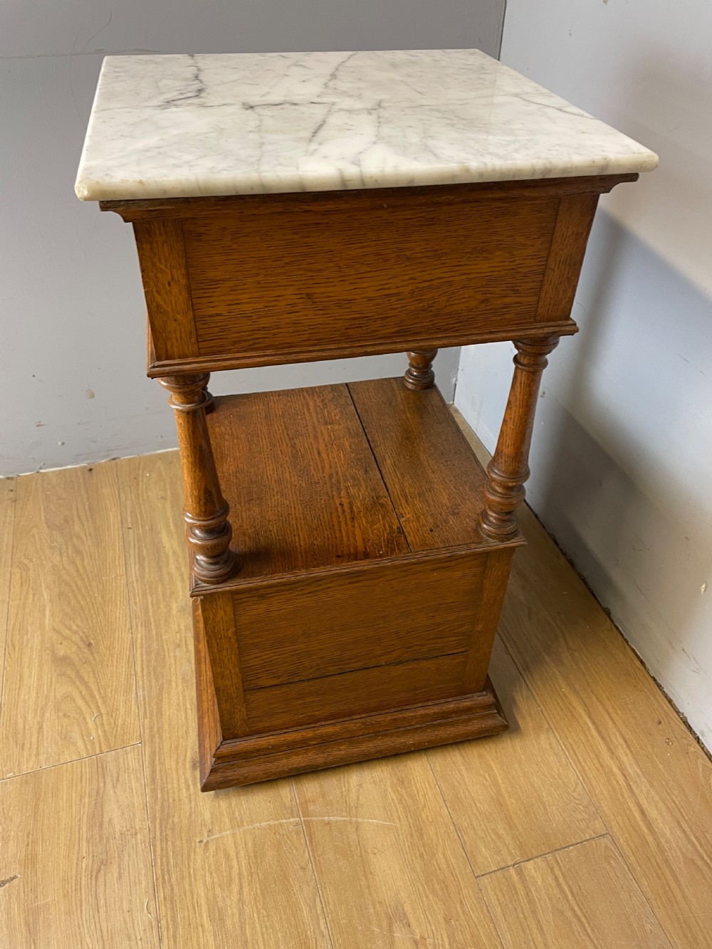 C19TH pair of French oak bedside cabinets with marble tops  View XV