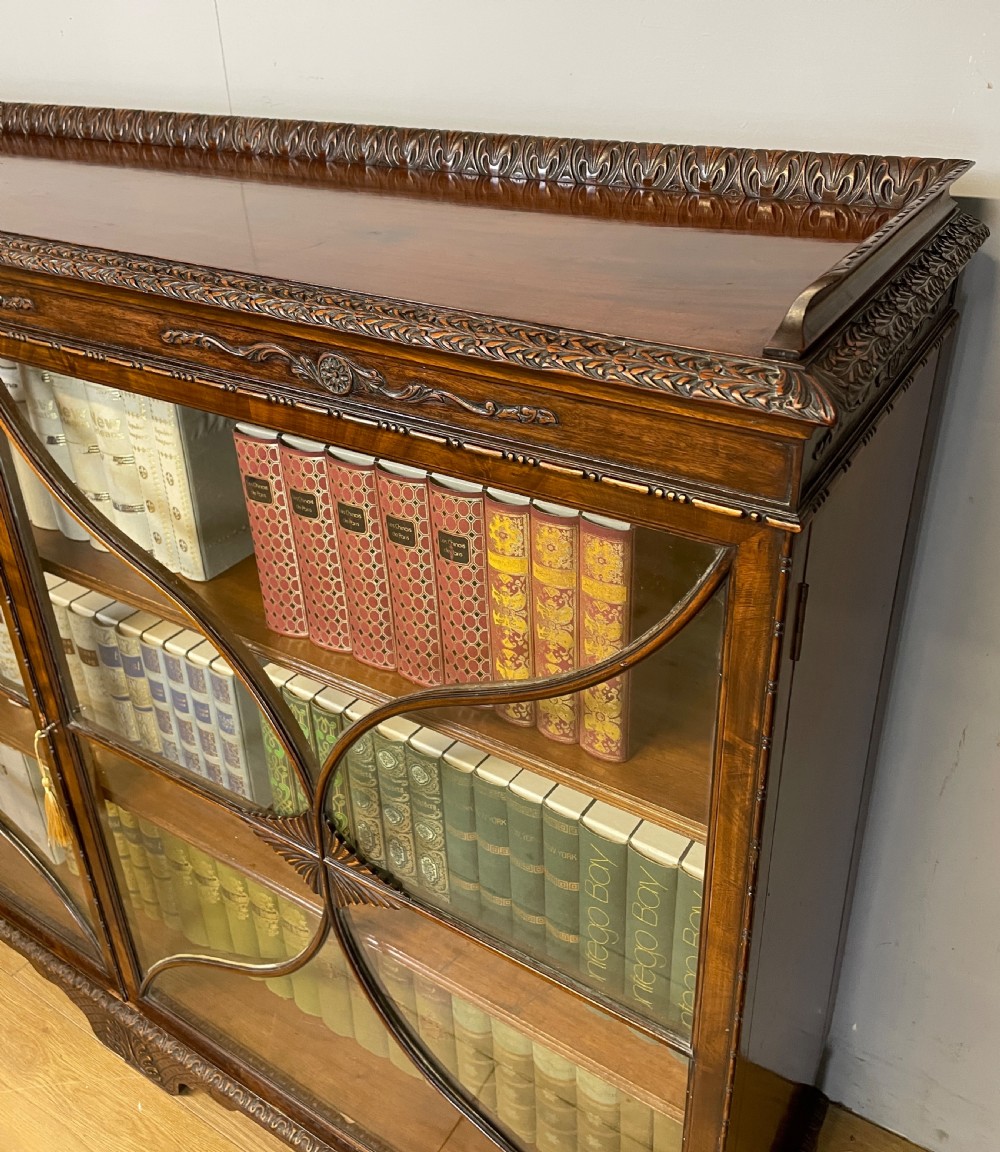 Edwardian carved Georgian style mahogany freestanding glazed bookcase  View IV