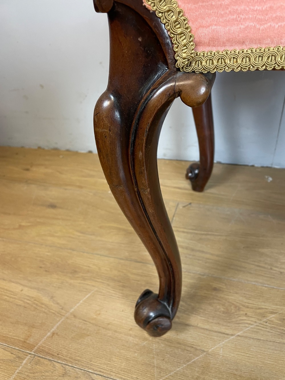Victorian cabriole legged mahogany stool  View III