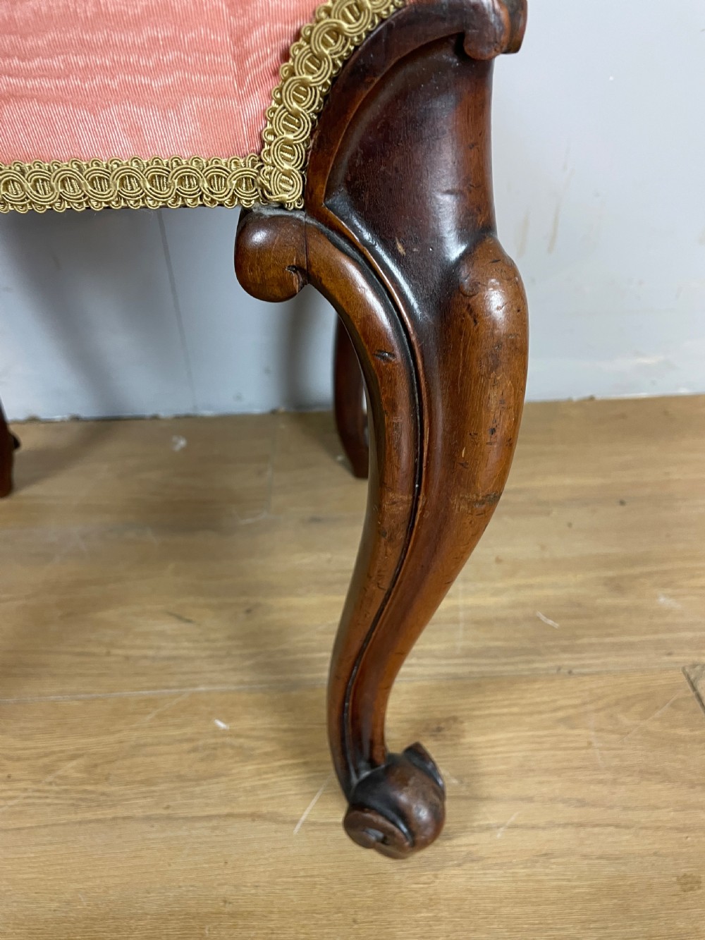 Victorian cabriole legged mahogany stool  View IV