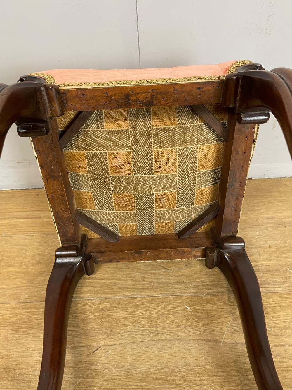 Victorian cabriole legged mahogany stool  View VI