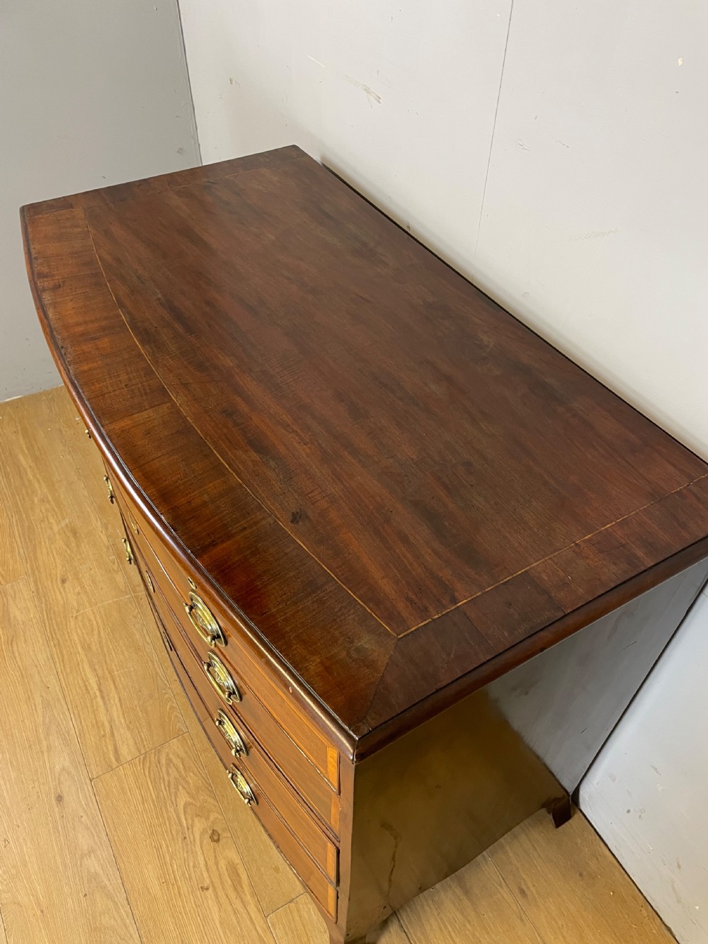 Georgian inlaid mahogany bow front chest of drawers  View III