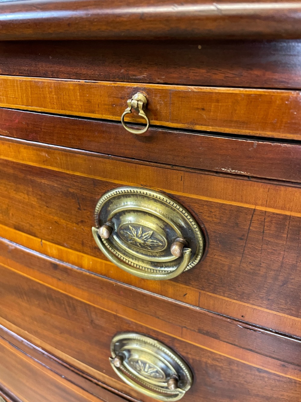 Georgian inlaid mahogany bow front chest of drawers  View V