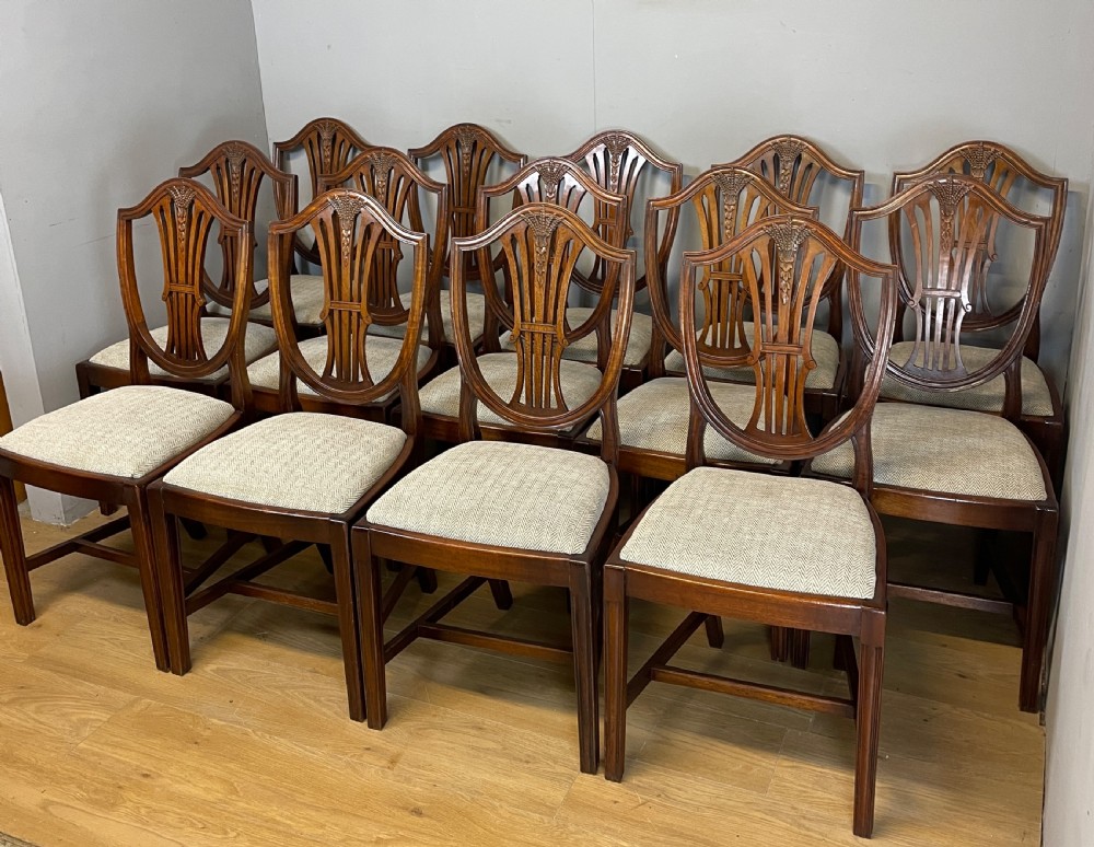 Edwardian set 14 mahogany Hepplewhite style dining chairs with provenance  View IV