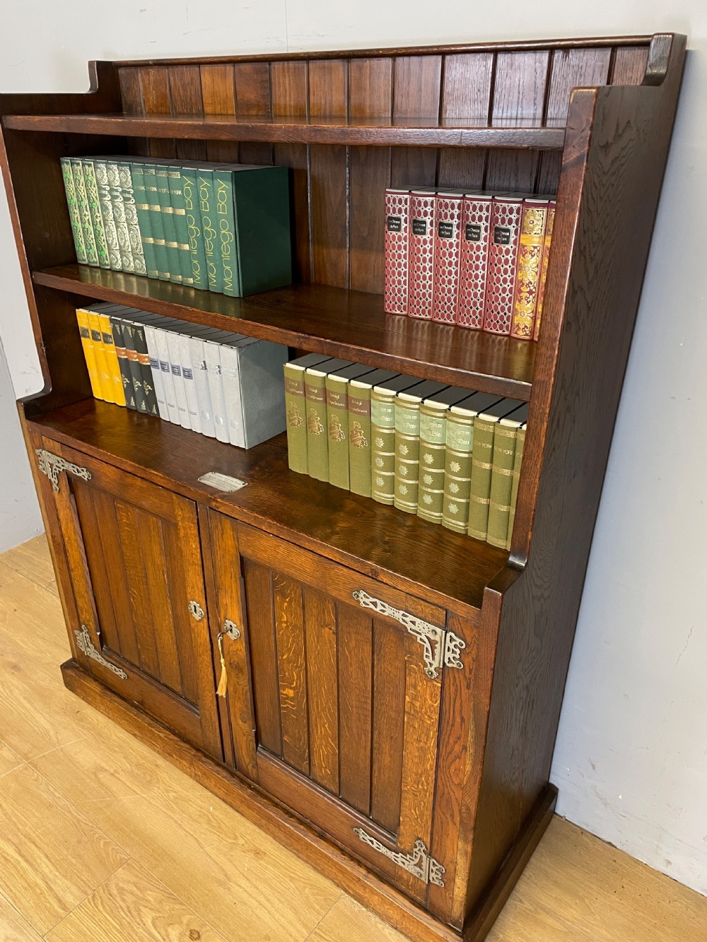 C19TH solid oak freestanding bookcase  View II