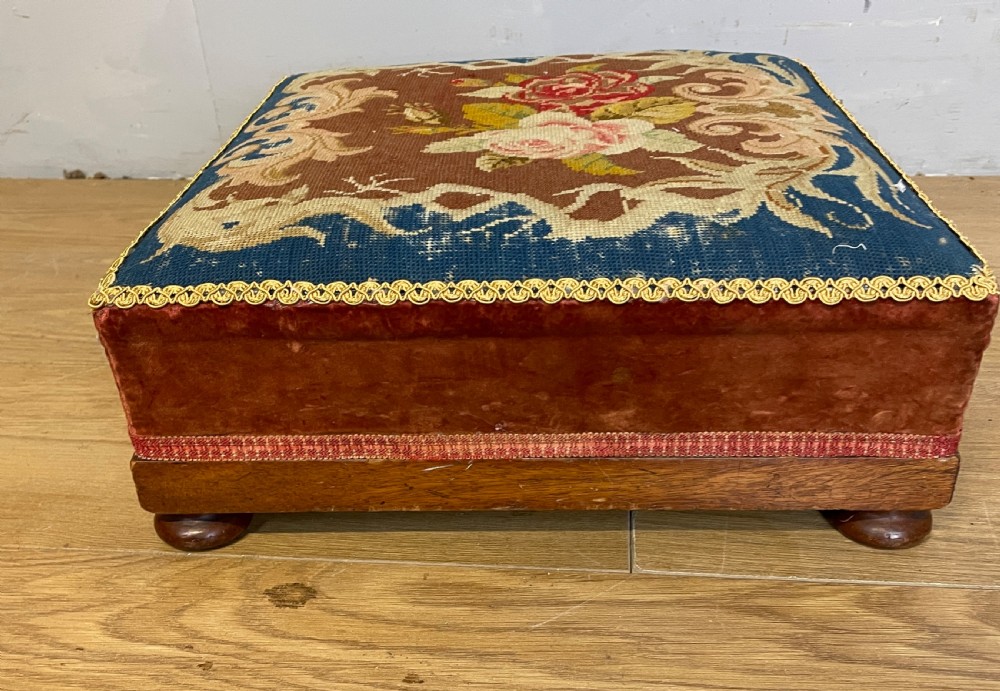 Victorian needlepoint foot stool  View IV