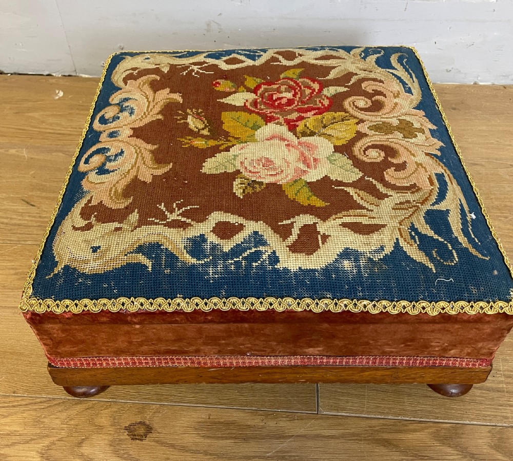 Victorian needlepoint foot stool  View V
