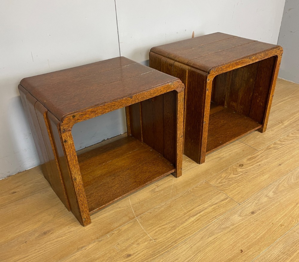 Art Deco pair of palm wood lamp tables 