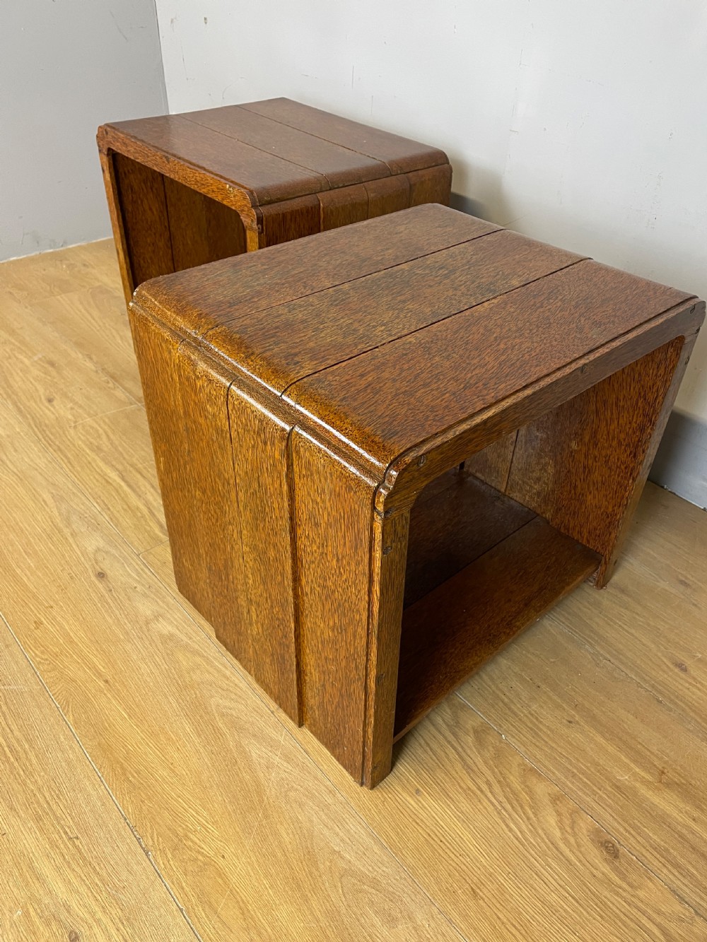 Art Deco pair of palm wood lamp tables  View V
