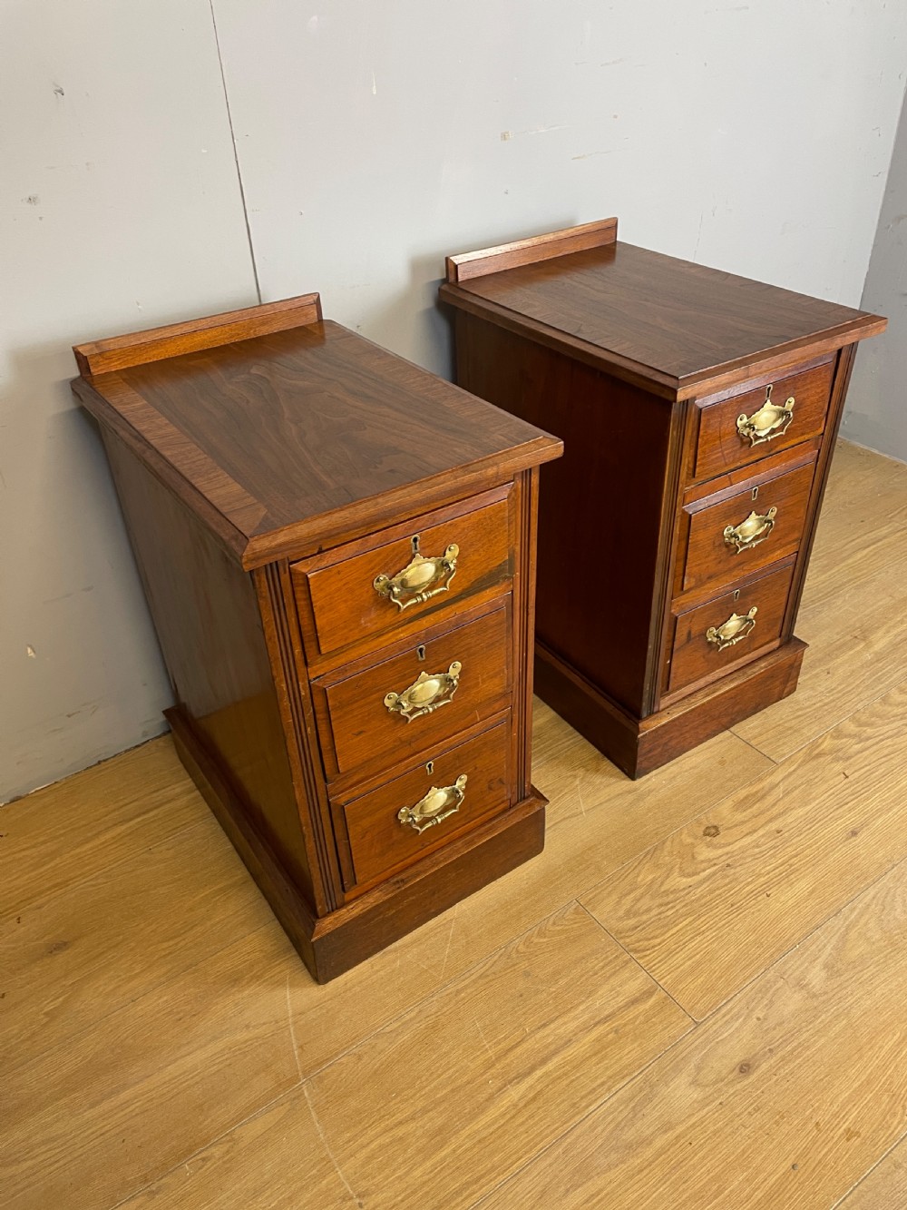 Pair of late C19th walnut bedside cabinets 