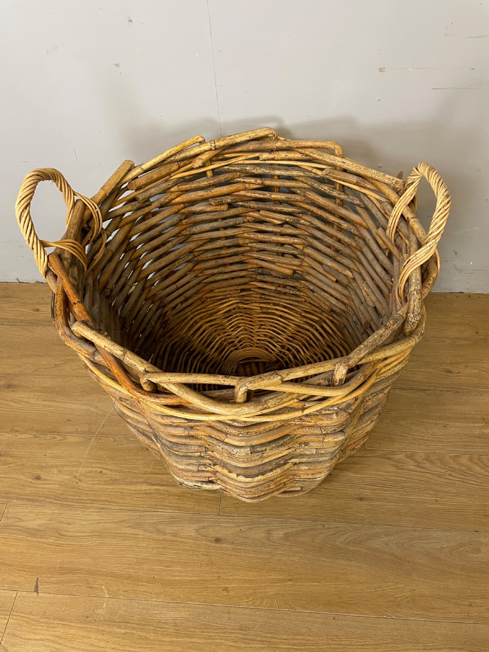 Country house oversize wicker log basket circa 1920 View II