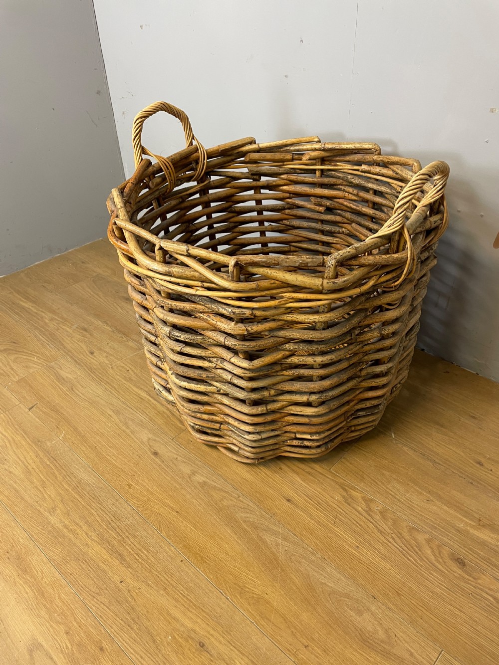 Country house oversize wicker log basket circa 1920 View III