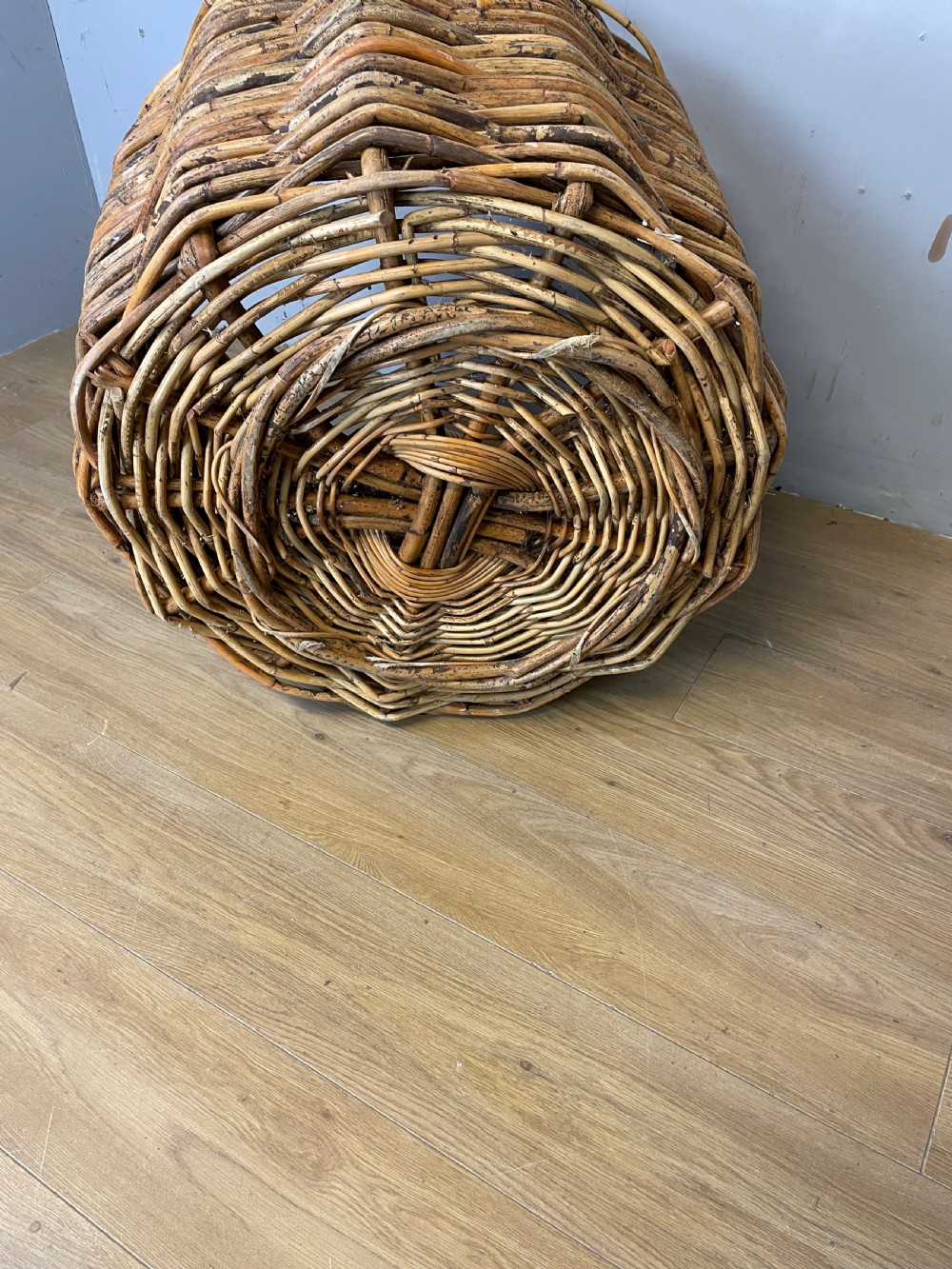Country house oversize wicker log basket circa 1920 View V