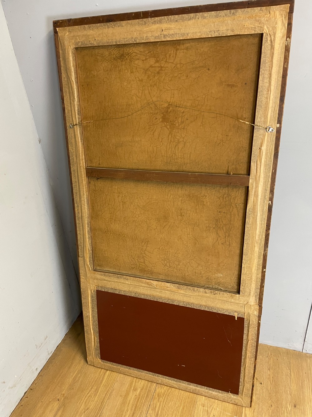 A tall 19th-century gilt-framed pier mirror featuring an upper integral landscape oil painting above a rectangular reflective mirror panel. View X