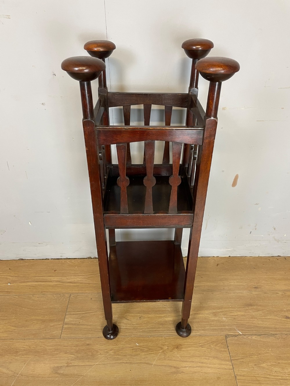 Arts and crafts stylised mahogany jardiniere stand  View II