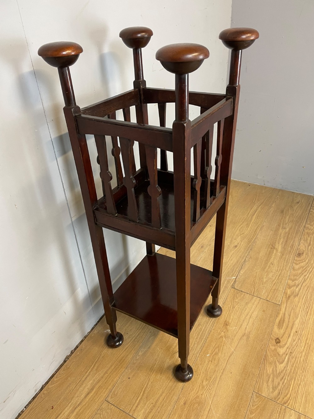 Arts and crafts stylised mahogany jardiniere stand  View III