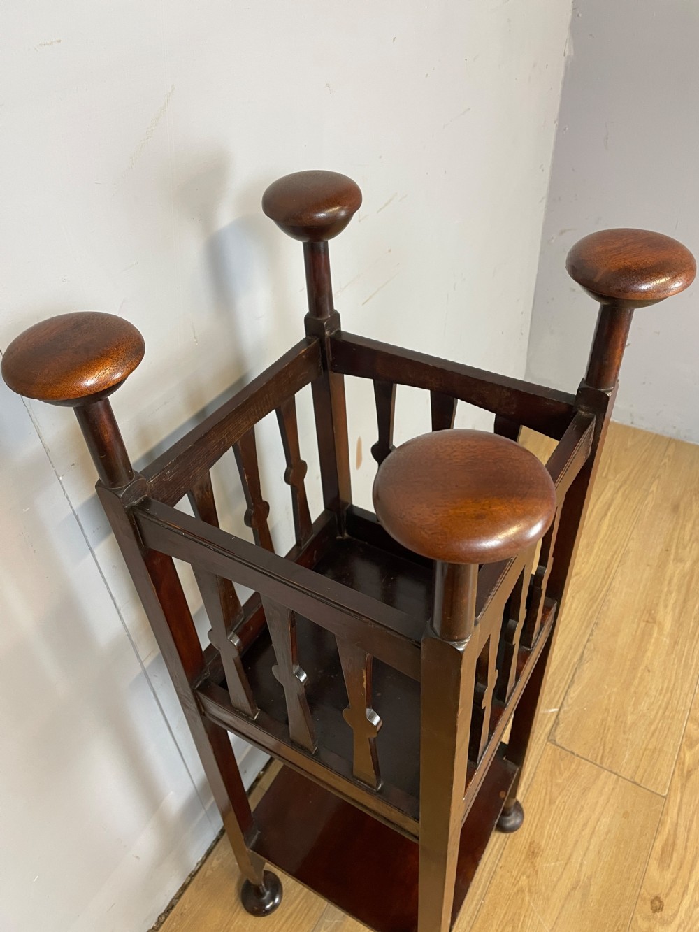 Arts and crafts stylised mahogany jardiniere stand  View IV
