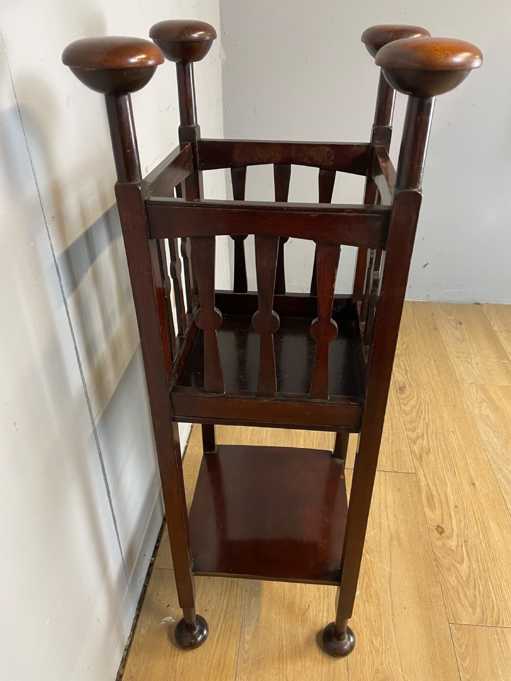 Arts and crafts stylised mahogany jardiniere stand  View V