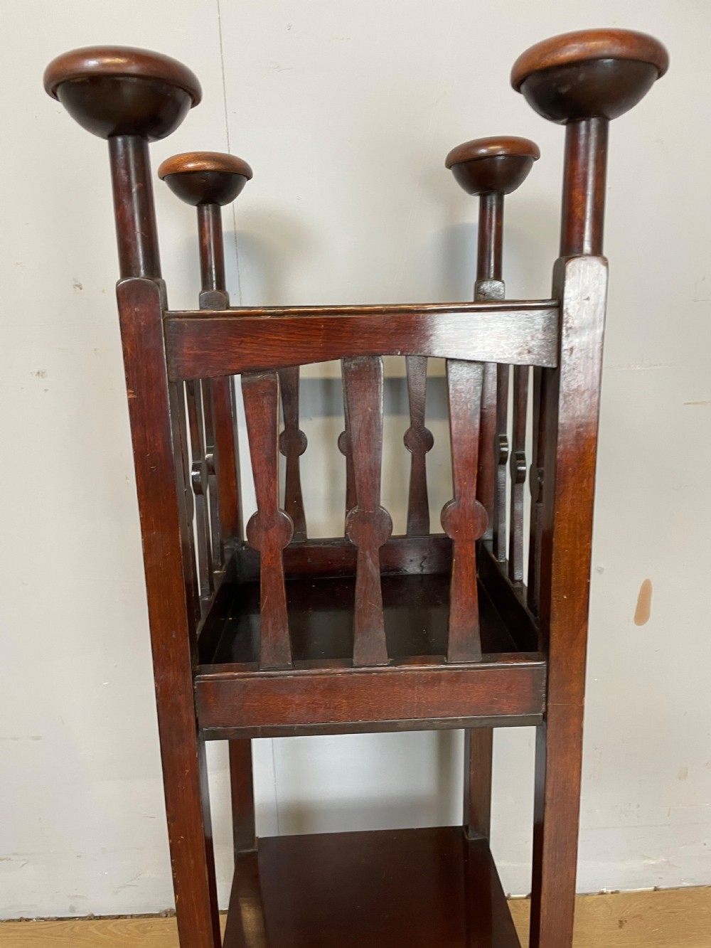 Arts and crafts stylised mahogany jardiniere stand  View X