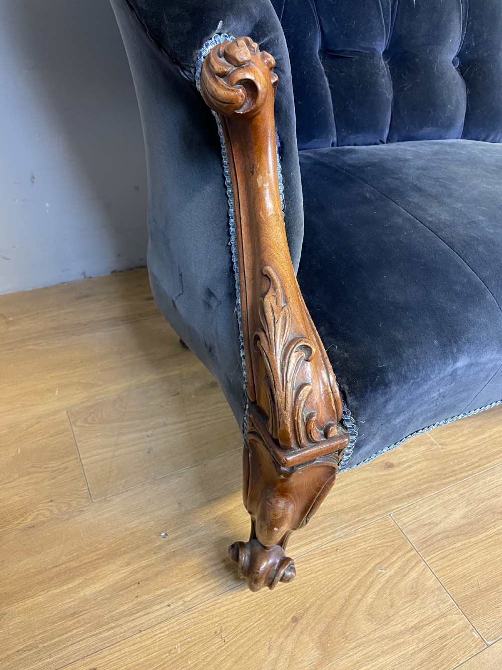 C19TH walnut framed deep buttoned sofa  View III