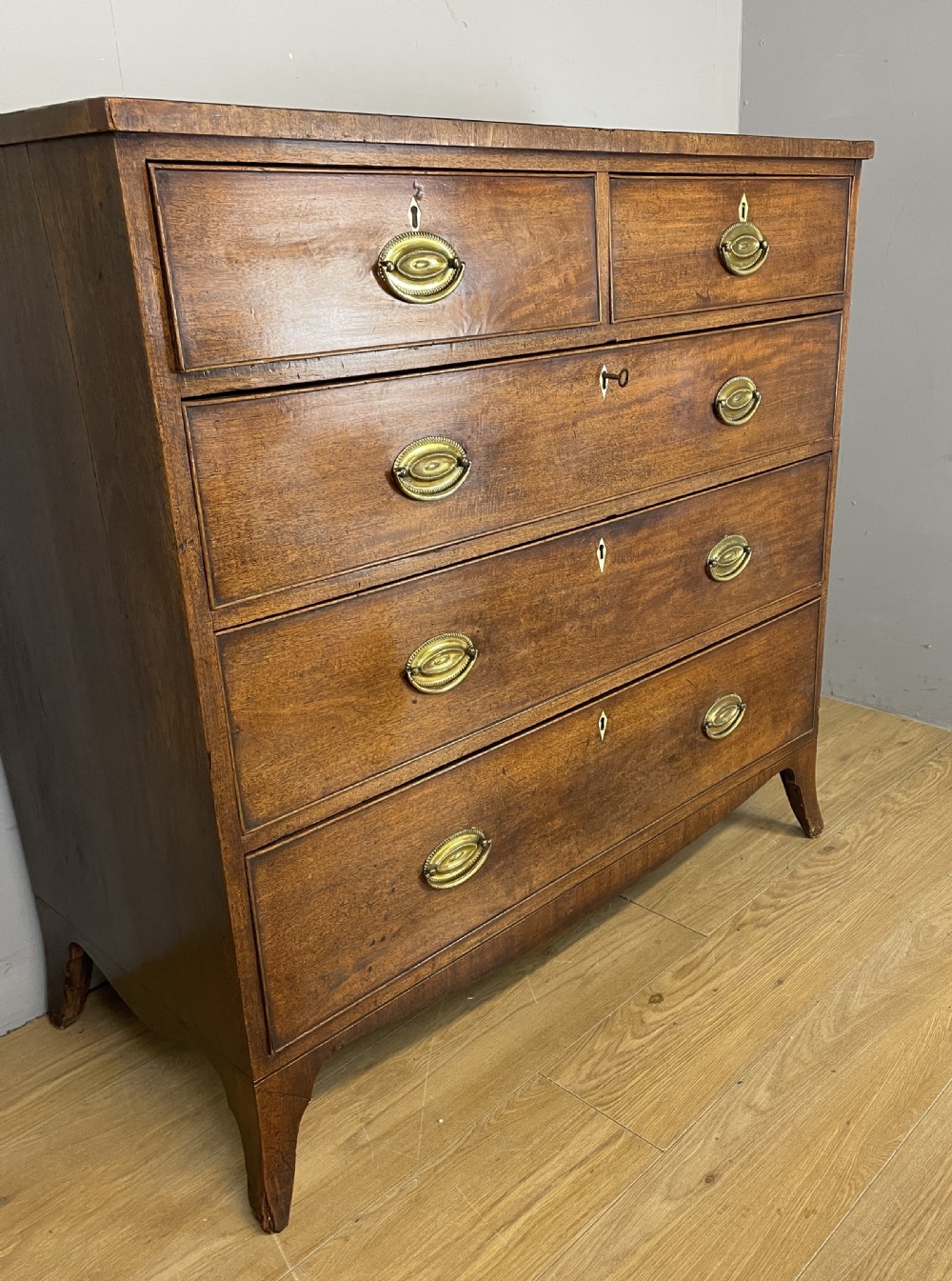 George III mahogany chest of drawers on splayed feet  View III