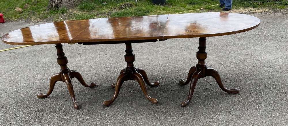Edwardian three pillar flame mahogany 8 seater dining table  View IV