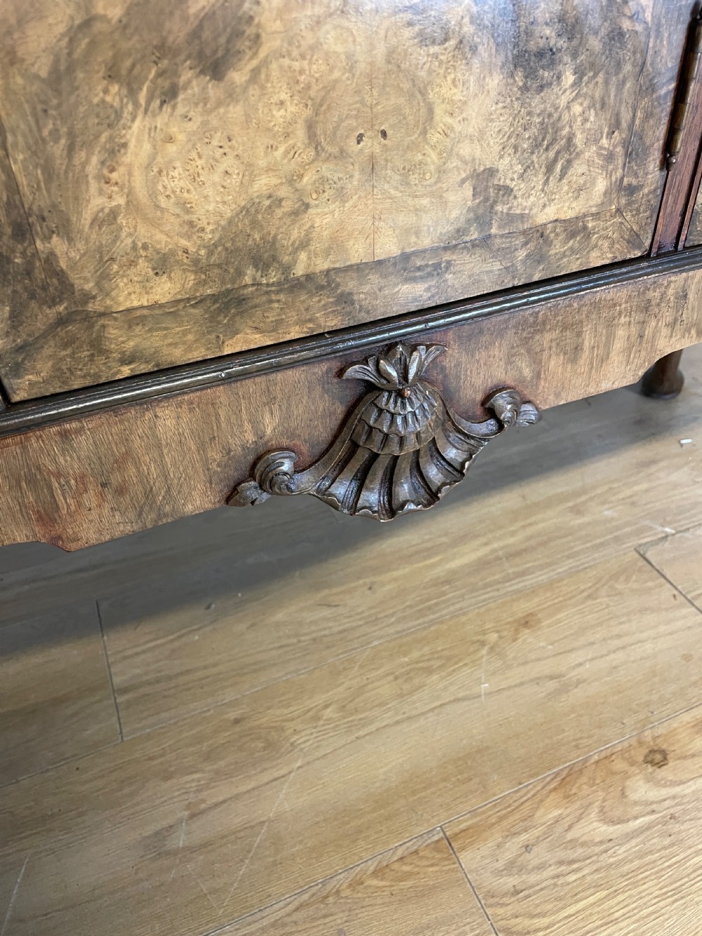 Burr walnut three door side cabinet circa 1920 View III