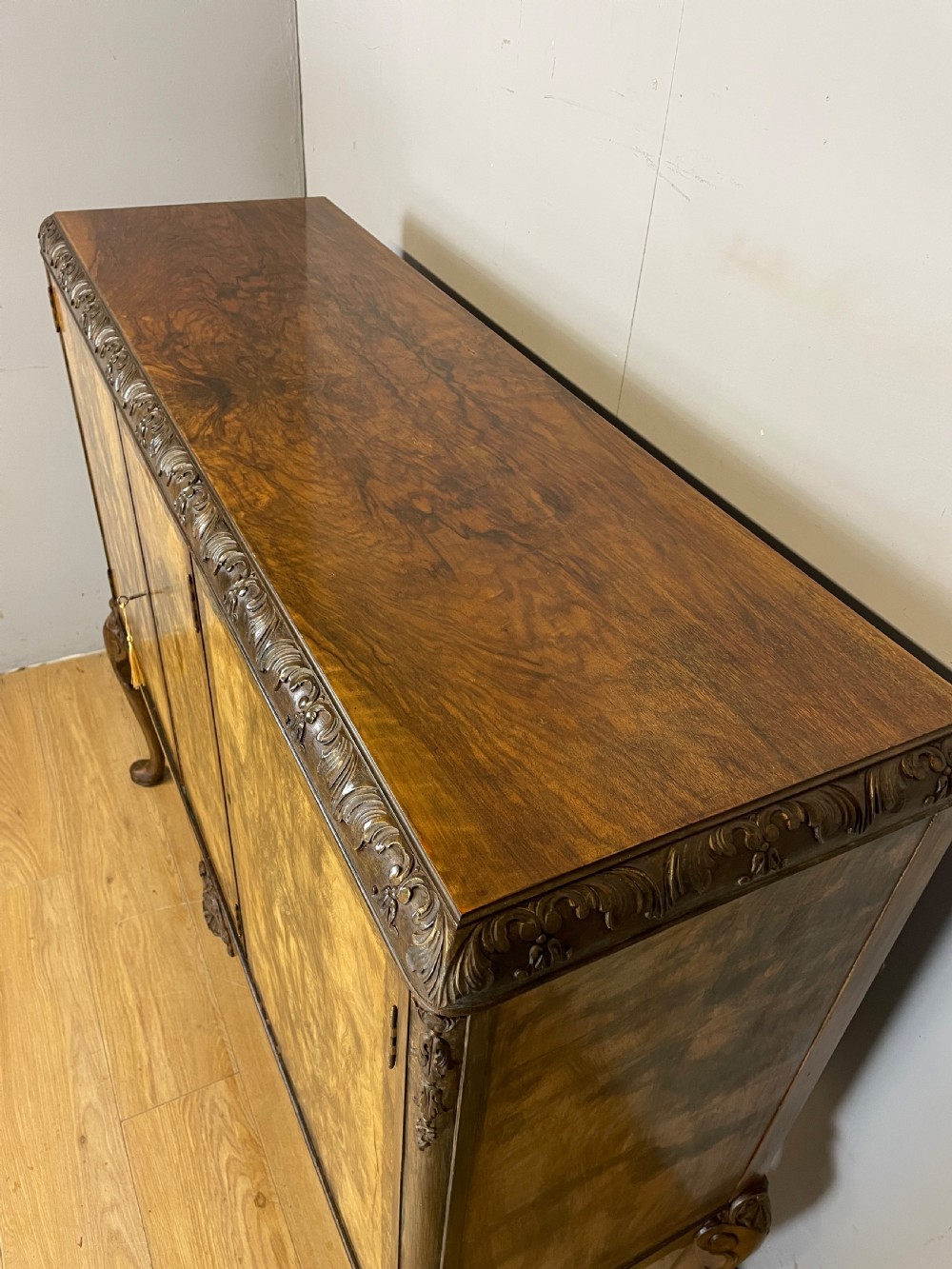 Burr walnut three door side cabinet circa 1920 View V