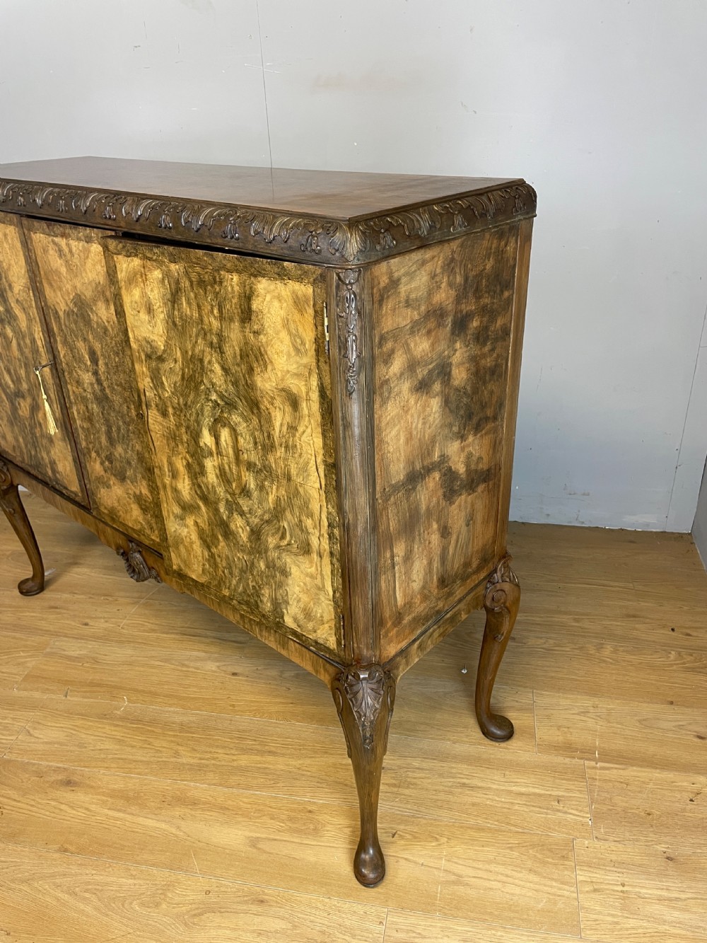 Burr walnut three door side cabinet circa 1920 View VI