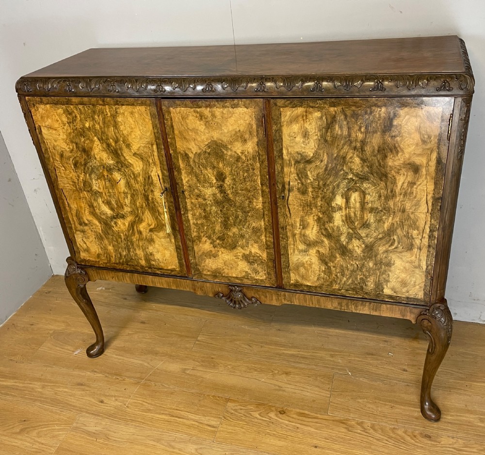 Burr walnut three door side cabinet circa 1920 View XI